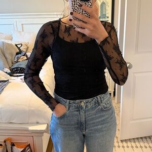 Abercrombie & Fitch Black Lace Long Sleeve Top